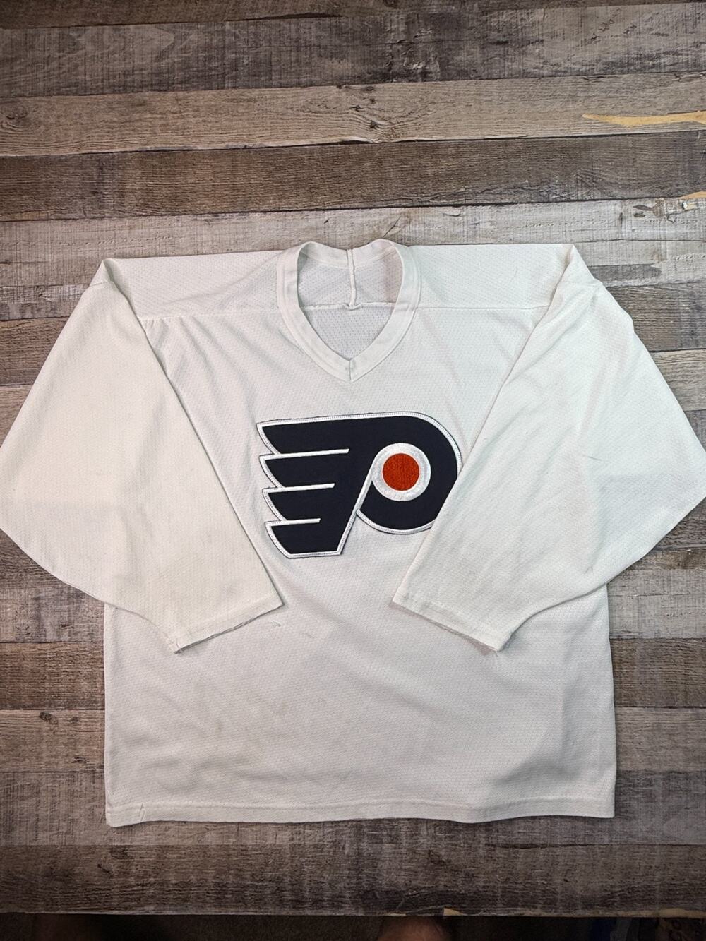 Vintage CCM NHL Philadelphia Flyers Hockey Jersey Adult L White Sewn Logo Mesh